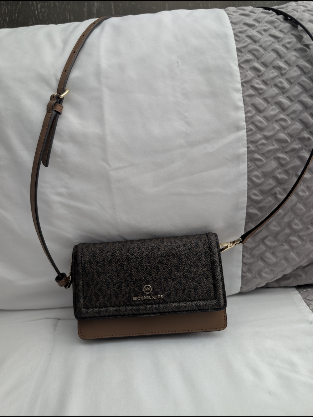 Michael Kors Brown and Tan Logo Crossbody Bag